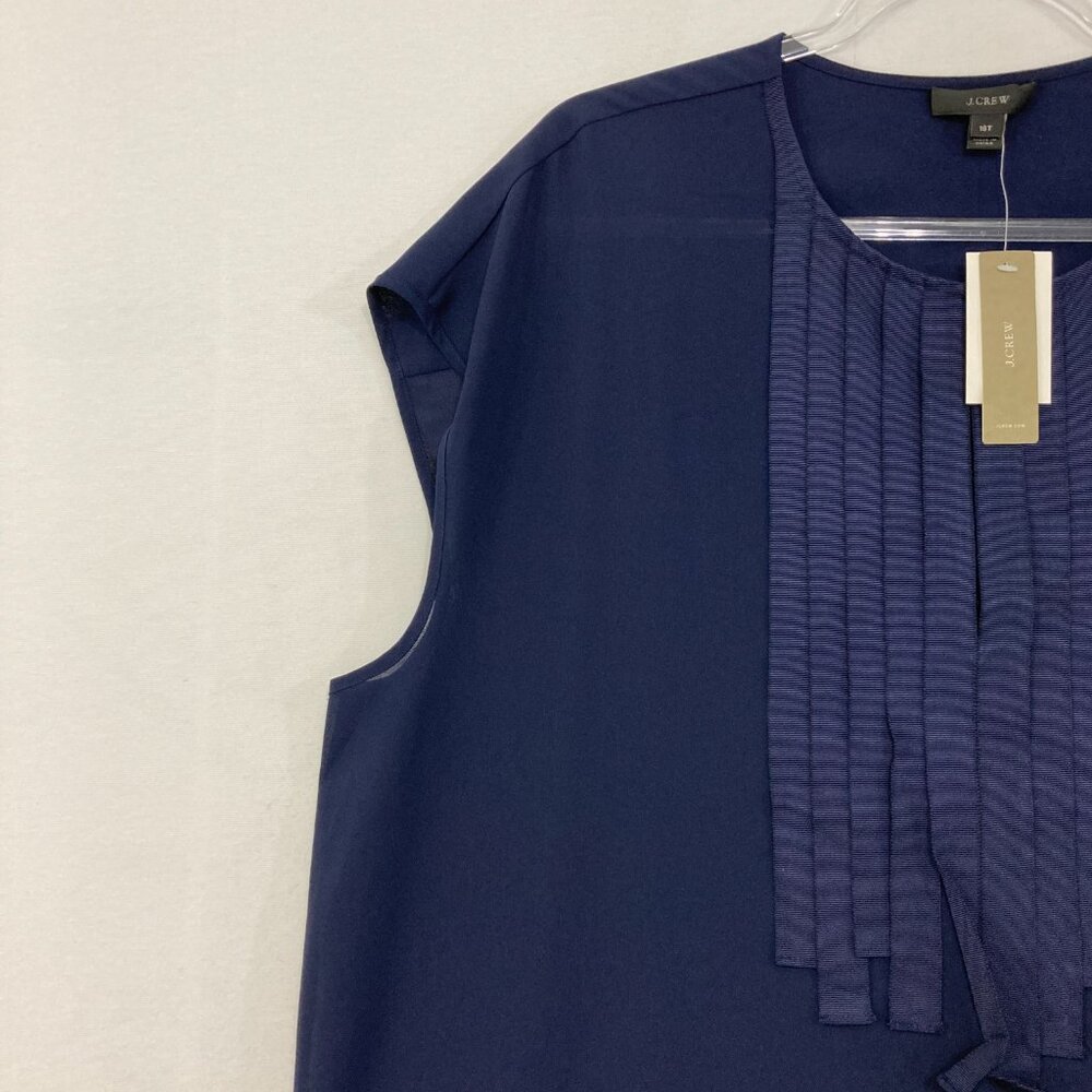 New J. Crew size 16 Tall Navy Keyhole Grosgrain Ribbon Preppy Blouse Office - Picture 5 of 12